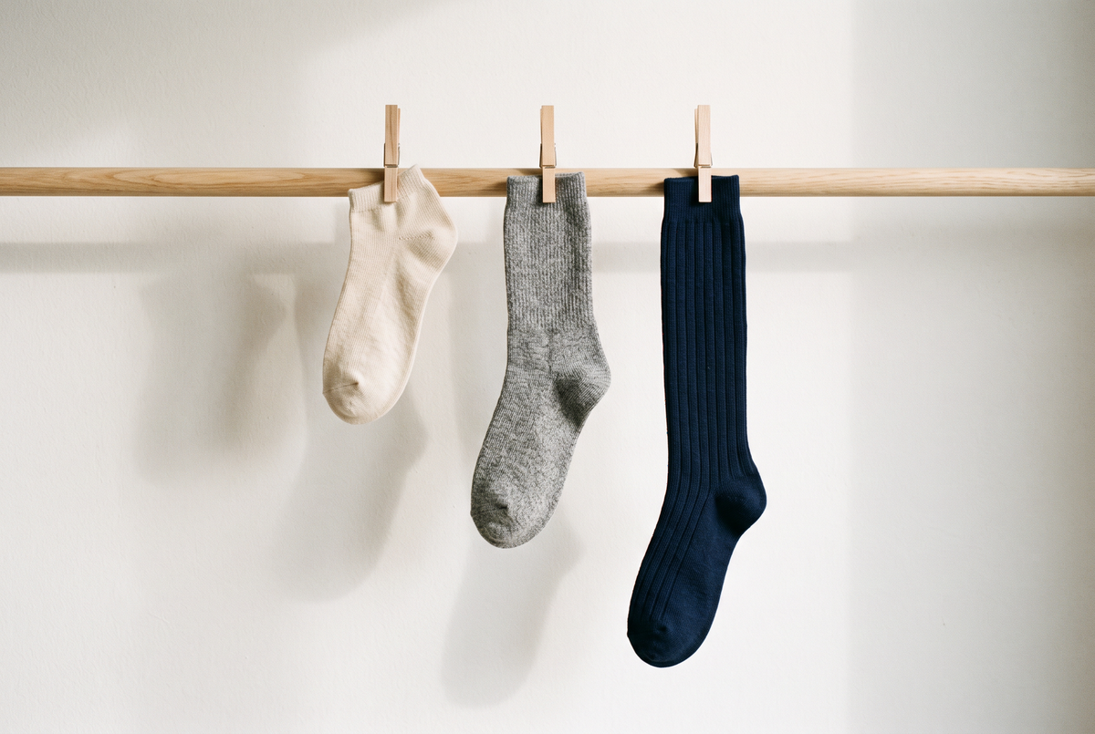 Socquette, chaussette mi-mollet et mi-bas suspendues côte à côte Image